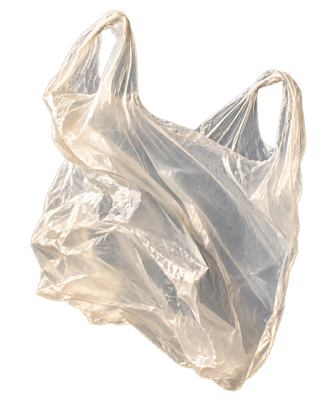 Translucent plastic bag suspended in soft studio light